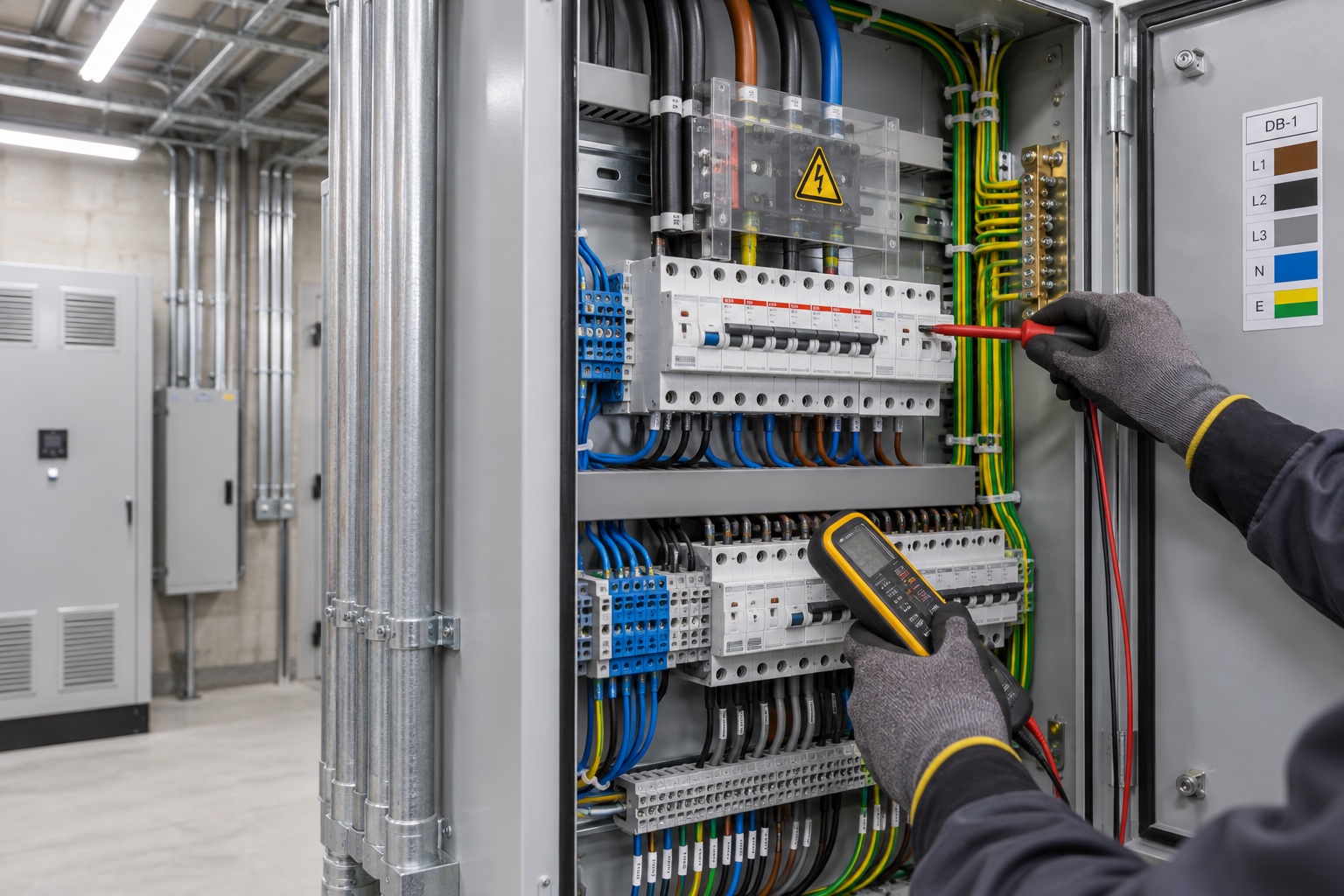 Commercial electrical switchgear being professionally tested