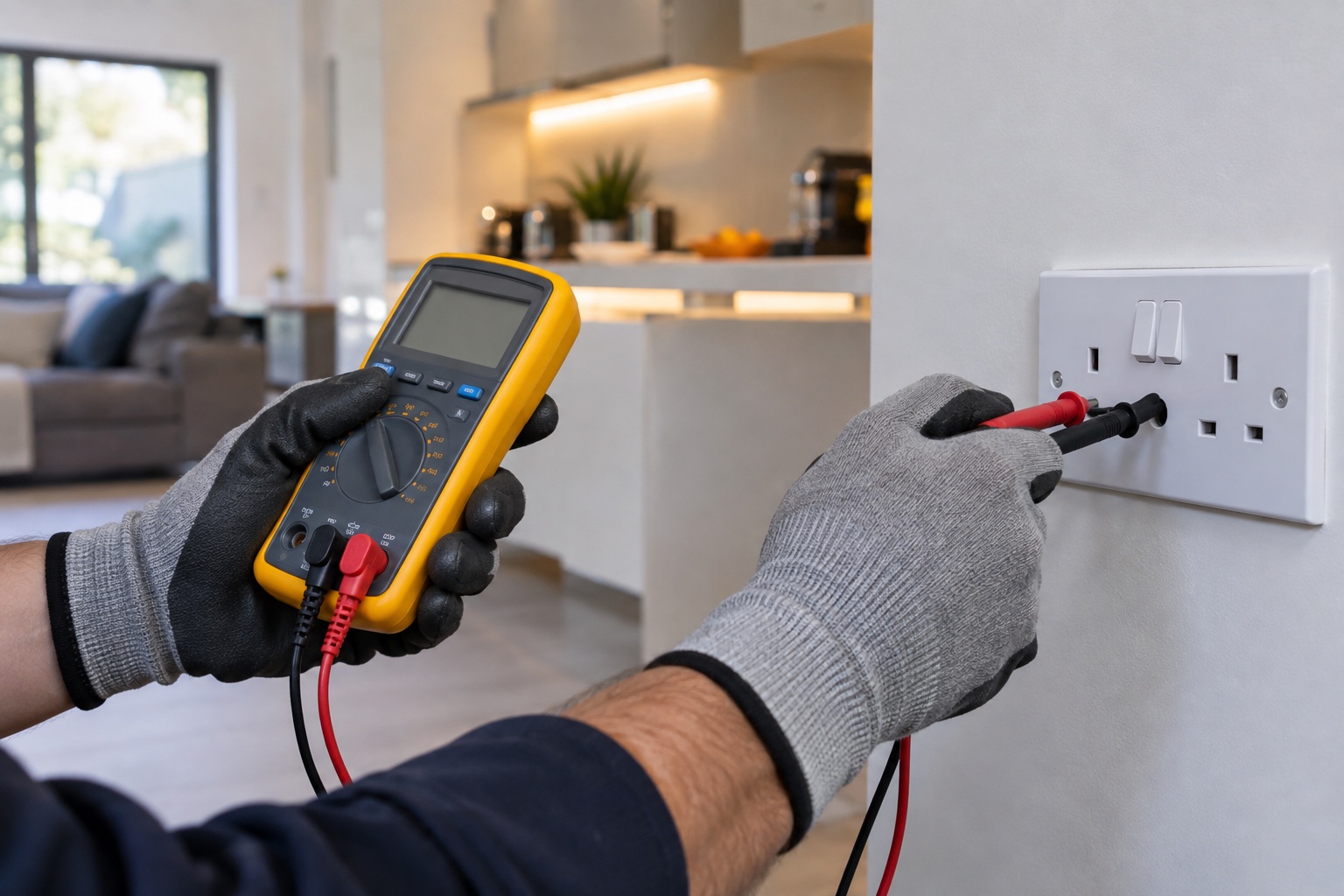 Electrical socket fault being tested with diagnostic equipment