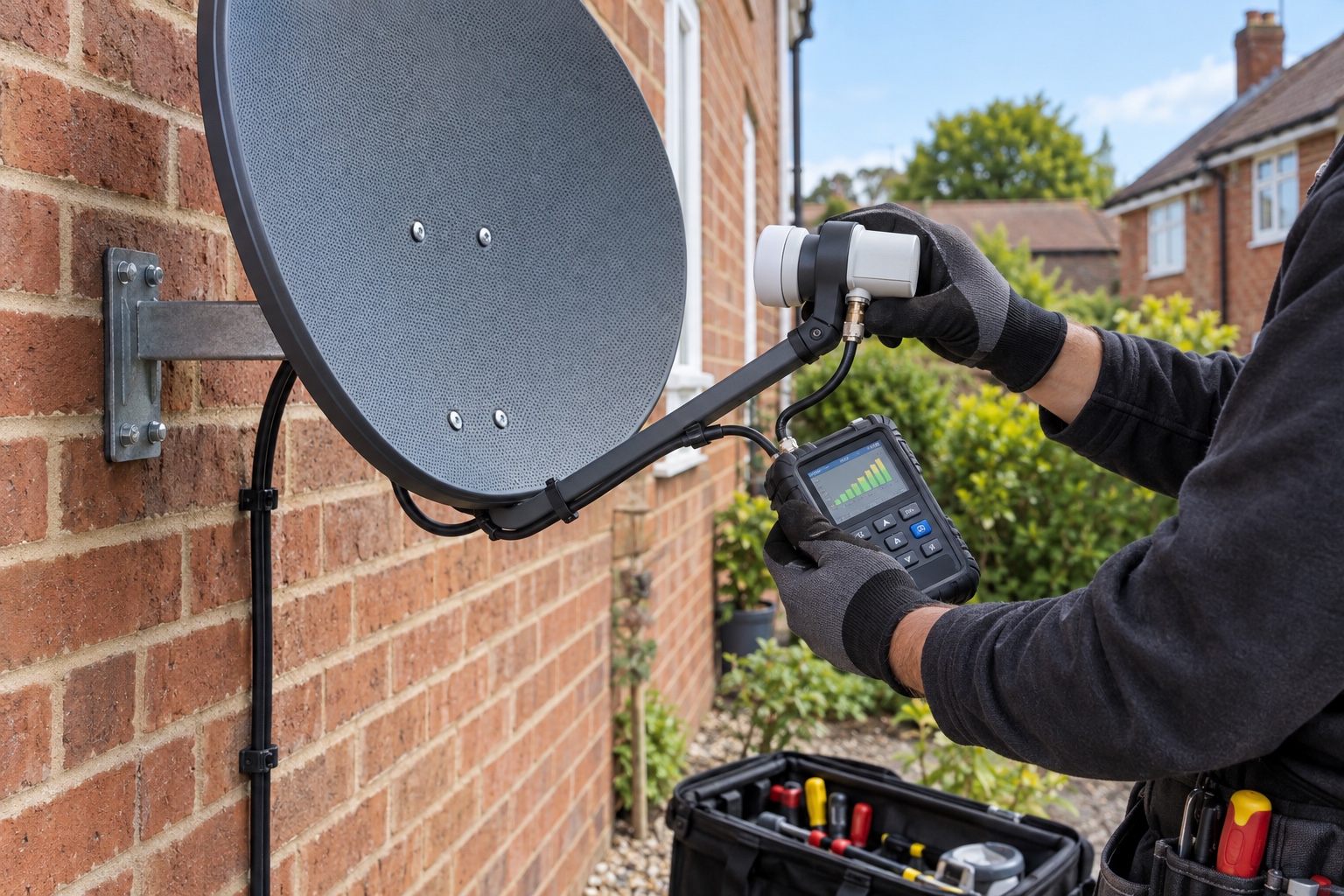 Satellite dish LNB alignment and signal testing