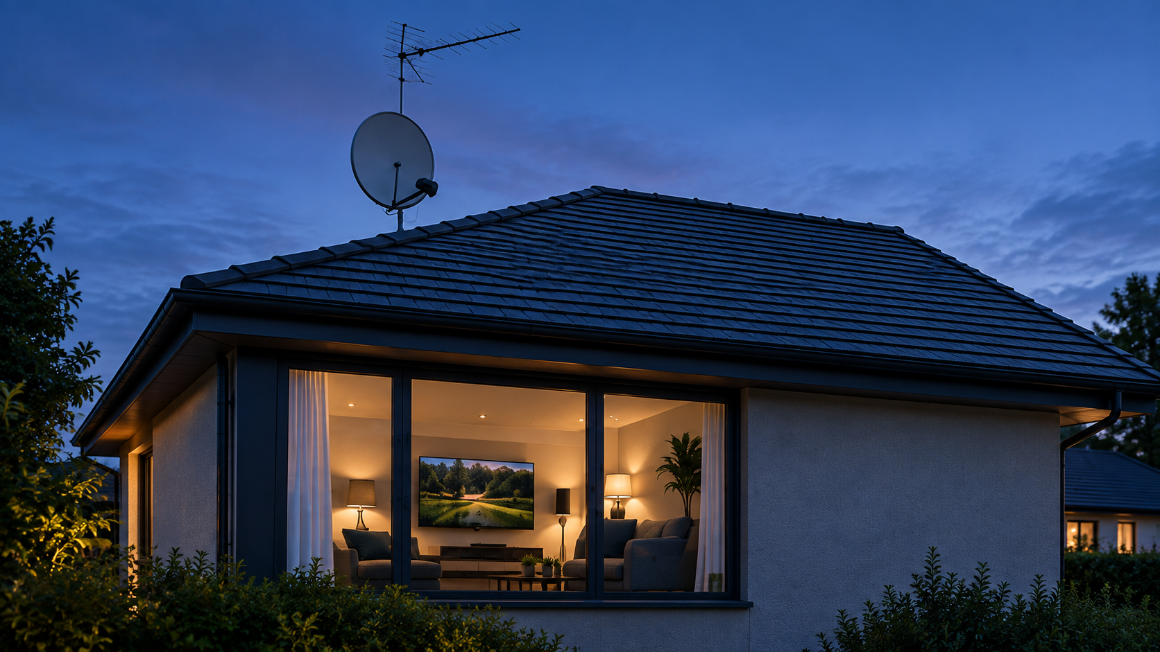 Satellite dish installed on a modern home